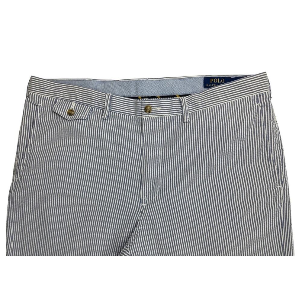 Polo Ralph Lauren Pants Blue White Seersucker Stretch Straight Fit Mens 38x31 - Picture 5 of 13